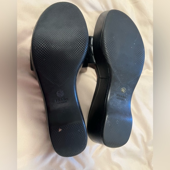 Vintage 90s Prada Black Napa Leather Easy Slide Platform Sandal SZ 38 - Picture 6 of 9